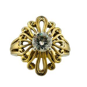 Gold Vermeil 925 Topaz Swirl Unique  Ring Size 6.75 Signed KJ Statement